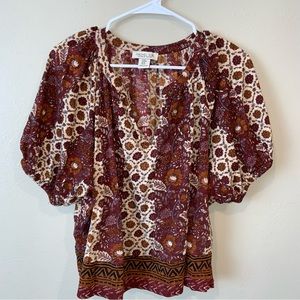 Rachel Zoe floral boho puff sleeve blouse M